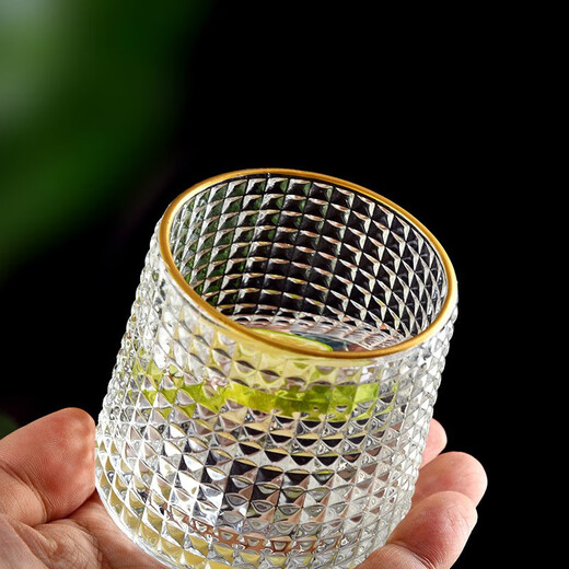 Gata Whiskey Glass Creative Rotating Cup Thickened Glass Wine Glass Spirits Rotating Cup Tumbler Design Glacier Drinking Glass Internet Celebrity Beverage Cup Phnom Penh 3 Pack Grid + Glacier + Vertical Pattern