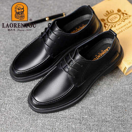 Old Man's Head (Laorentou) Zapatos de cuero casual de negocios para hombres para hombres y otoño Autumnable Desgaste Resistente Cabeza de cuero zapatos formales zapatos de boda zapatos de papá LA13067 Negro 44