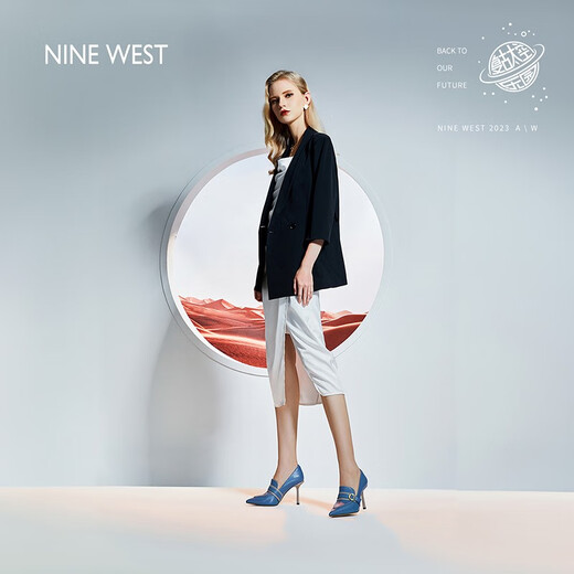 NINE WEST/High heels women's spring and autumn new European and American style urban commuter metal buckle color matching stiletto shoes black 34