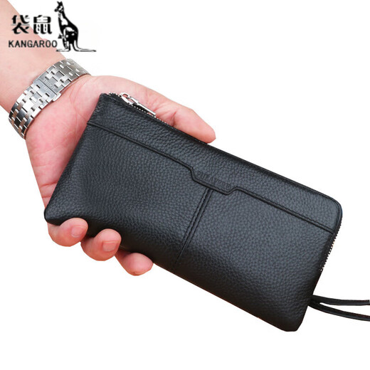 Kangourou (Kangourou) Portefeuille masculin Long Zipper réel Small Sac à main pour le sac de téléphone mobile en cuir doux pour hommes Sac Multi-fonction Multi-fonction Sac d'embrayage pour hommes Black Small (taille 20 * 10)