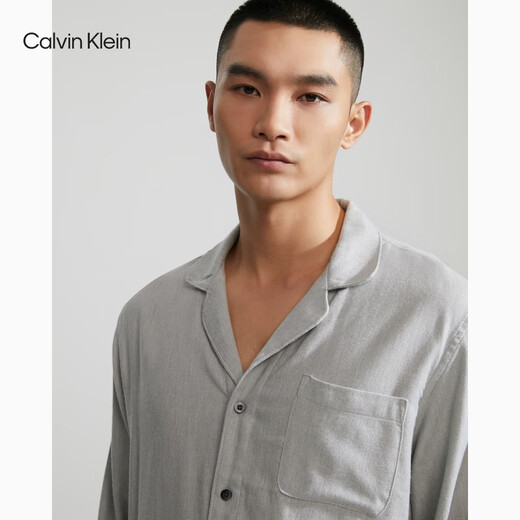 
Calvin Klein underwear autumn and winter men's fashionable casual checked button lapel comfortable home long-sleeved pajamas NM1428O P7A-Dove Gray L