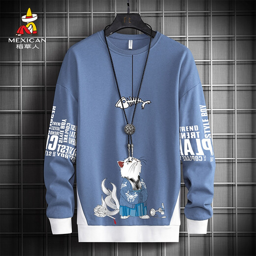 Scarecrow (MEXICAN) sweatshirt men's spring and autumn trendy loose long-sleeved T-shirt youth round neck tops haze blue 4XL
