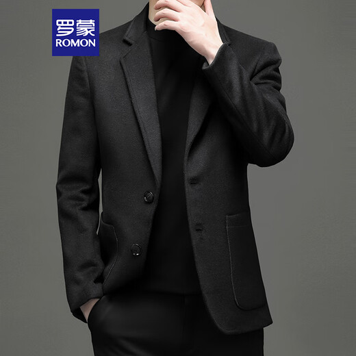 Romon Wool Suit Men's Autumn and Winter Business Traje informal de lana Single Western Coat Western Men's XF51 Black XL