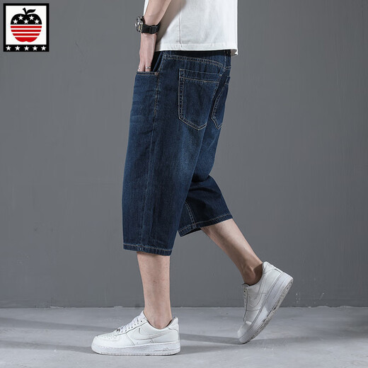 Aemape Apple Pure Cottan Crotped Jeans Men's Summer Summer Thin Thin Shorts Прямые свободные ноги 76 очков толстый человек плюс размер 1391# Ностальгический синий 35 (2 фута 75)