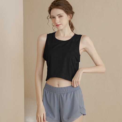 DADDECT breathable loose camouflage sports vest women's running cover-up Pilates quick-drying sleeveless fitness clothing top yoga clothing black L