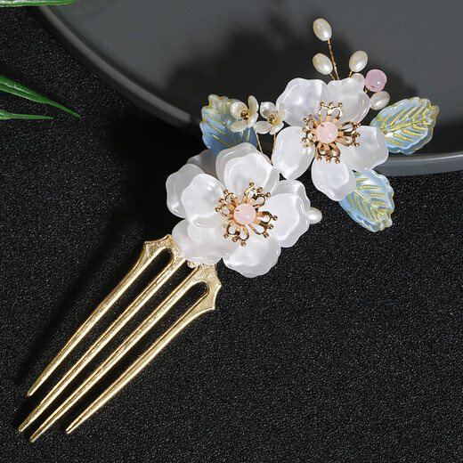 Meng Junchen, ancient style Hanfu headdress, hairpin with tassels, hand-made flower hair crown, ancient costume hair trim, edge clip bun, Tang style complete set, one hairpin