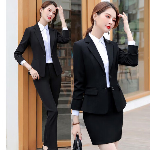 Ximanjiao Business Wear Women's Suit Small Blazer Women's Interview Formal Autumn and Winter Suit Women's Temperament Business Workwear Single Piece - Covered Suit XL Size (Weight 110-120)