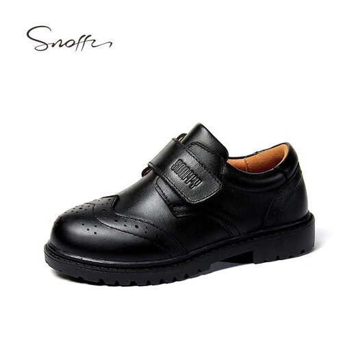 斯纳菲男童皮鞋春秋头层牛皮儿童校园学生演出黑皮鞋中大童单鞋黑色35