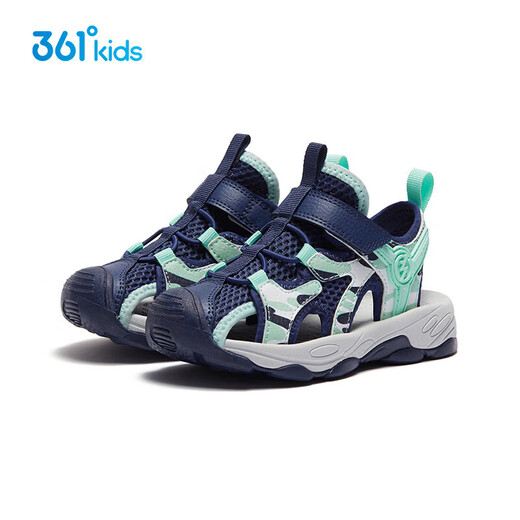361 Children's Sandals 2025 Summer Boys and Girls 3-12 Years Old Breathable Anti-collision Baotou Beach Sandals Blue 31