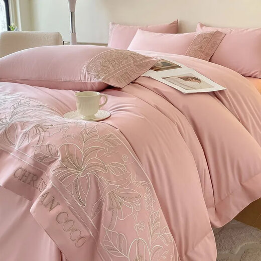 Crystal Home Textiles European Maternal and Infant Long Staple Cotton Four-piece Set Pure Cotton Light Luxury Embroidered Quilt Cover Sheet Sheet Fitted Sheet Full Cotton Upgraded Baby Grade Heavy Embroidery * Starry Blue * Suitable for 1.8m bed Four-piece Set * Quilt Cover 2x2.3m