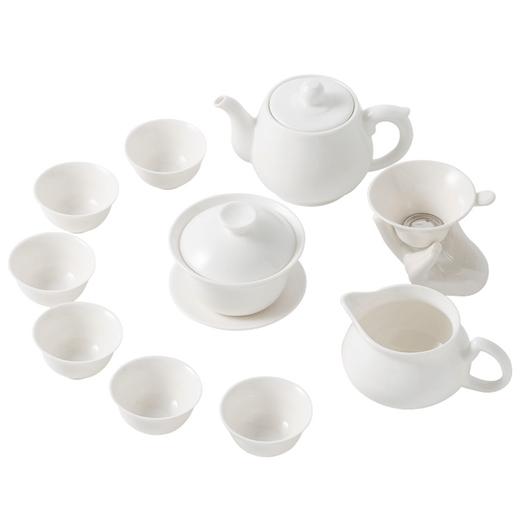 PGY mutton fat jade porcelain Kung Fu tea set complete set Chaoshan Kung Fu tea set simple household tea ceremony tea cup covered bowl teapot Magnolia cup * 6 (thin embryo small cup capacity 25ml)