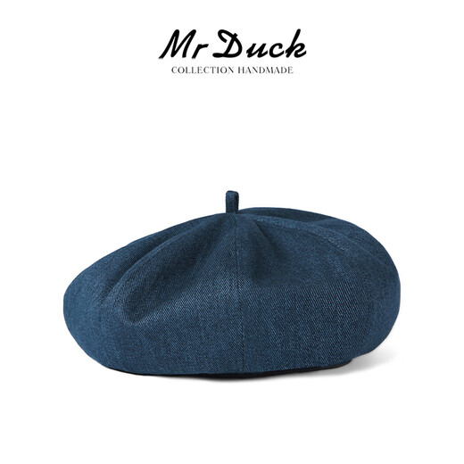 Mr DUCK Boina literaria retro japonesa teñida a mano 100% algodón para hombres y mujeres sombrero de mezclilla texturizado lavado sombrero de pintor artístico MS46718-azul vaca clásico (boina) M (adecuado para circunferencia de cabeza de 55-56 cm)