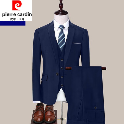 Pier Cardan Anzug Herrener professioneller formeller Verschleißgeschäft schlanker Interview Arbeit Anzug männlicher Bräutigam Hochzeitskleid Marine Blue 2 Knöpfe [Anzug + Hosen + Hemd] l [106-120jin [Jin ist gleich 0,5 kg]]