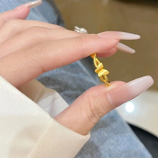 3d hard gold ring new fashion 18K gold female twist ring adjustable simple and versatile butterfly twist ring