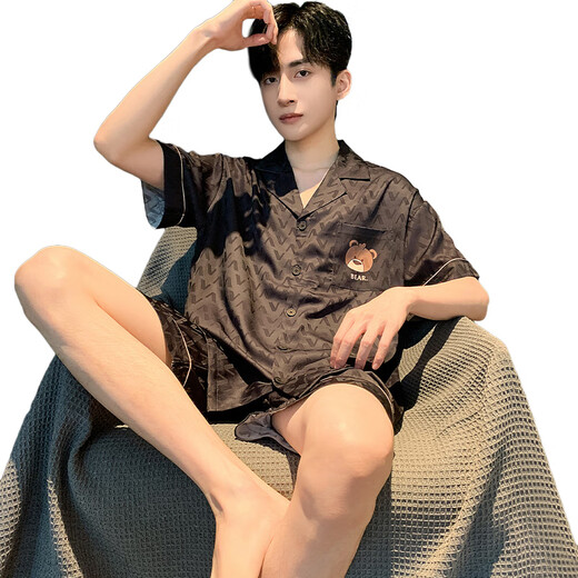 猫人冰丝睡衣男士夏季薄款短袖裤2025年新款男生款夏天学生家居服 G723 L (建议身高170左右体重100-13