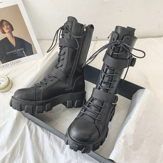Mei Ben only 20 cm height-enhancing shoes Martin boots cos British style COS special motorcycle boots large size British style showing thin legs upgraded black 38