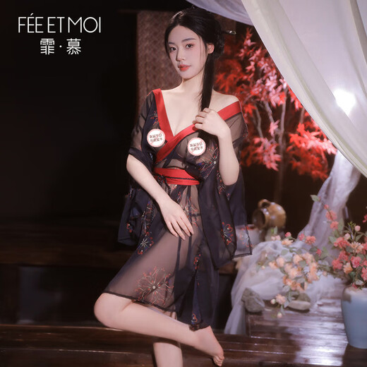 Sexy sexy underwear female bed young woman cheongsam slit temptation sexy pajamas battle robe uniform temptation role-playing passionate nightgown classical style suit reveals midnight charm Japanese phantom printed kimono set 6628
