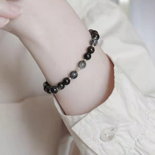 BOSFRU Black Hair Crystal Bracelet Simple Unisex Bracelet Black and White Crystal Sterling Silver Accessories Customized Gift Couple Jewelry Men and Women Suitable for Clean Hands 15cm