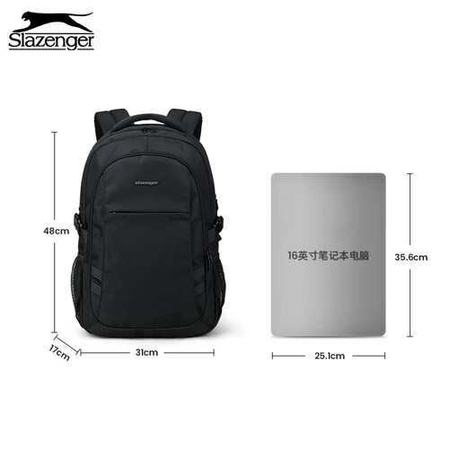 史莱辛格（Slazenger）男士双肩包旅行背包大容量笔记本书包16英寸商务电脑包 黑色 