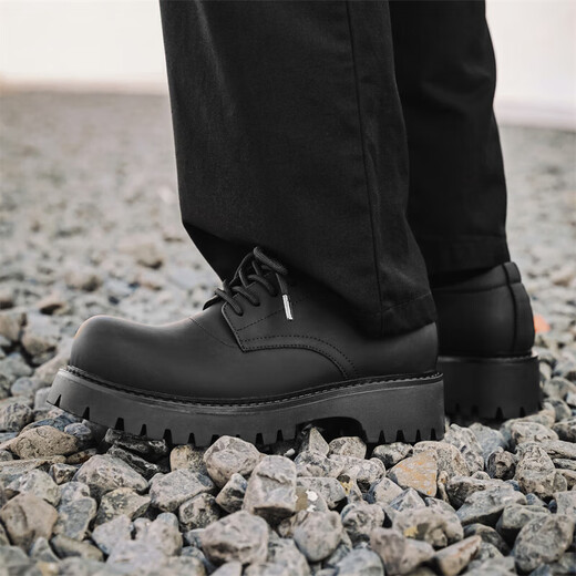 Bo Na Ling Derby Shoes Men's Leather Shoes Heightened Black Martin Boots Low-top British Style Sports Big Toe Men's Casual Leather Shoes Business Carbon Black Casual Leather Shoes Matte Surface 40 (It is recommended to take one size smaller)