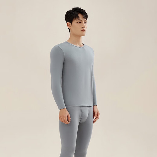 Haobo Men's Autumn Clothes Set Plain Color Cotton Highly Elastic Round Neck Thin Bottoming Underwear Women's Slim Autumn Clothes Autumn Pants HLL3.0 Men-Light Gray 2XL (175)