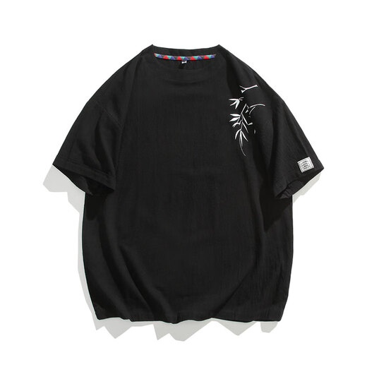 POUM NEU NEUES CHINA KOMPLEISCHEN T-SHIRT FÜR MENSER SOMMER TREND CHINA CHINESS STYLE LOUSS CASHTOTWOLLE HALTELEEVED JUNGE HN-T3524 APRIKOT COLOR L (Empfohlen 110-130jin [Jin entspricht 0,5 kg]))