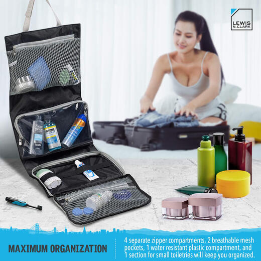 Lewis N. Clark portable folding travel toiletry bag, 4-part waterproof storage, a must-have for outdoor business trips