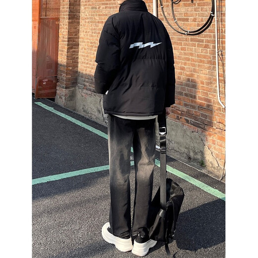 Fumile gradient jeans men's spring and autumn American high street vibe straight pants men's trendy brand slim draped wide-leg trousers black [regular] XL [recommended 120-140Jin [Jin equals 0.5 kg]]