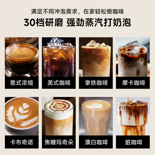 Barsetto second-generation coffee machine home office small semi-automatic Italian grinder three-in-one steam milk frother dual pump dual heating temperature control BAE02 beige