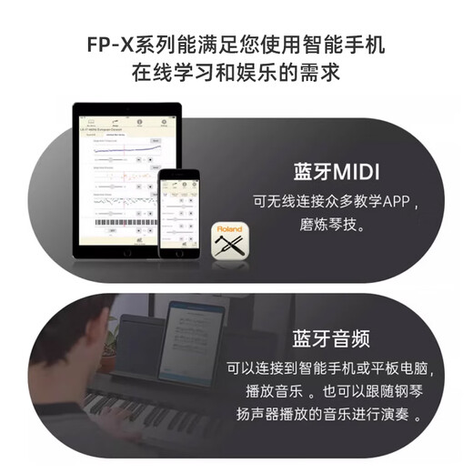 罗兰（Roland）电钢琴FP30X重锤便携式电子钢琴成人儿童初学者入门智能考级钢琴 FP-30X黑 官方标配