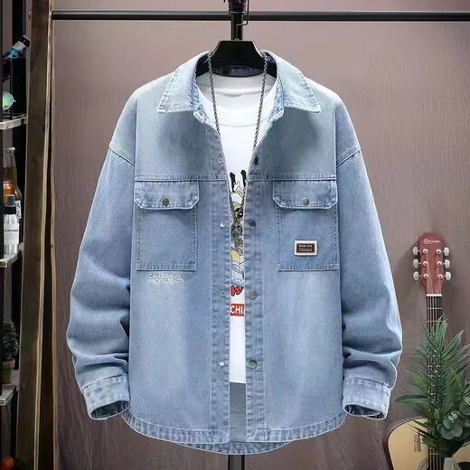 Mandy Shang Frühlings- und Herbst -Denim -Shirt -Hemdjacke Herren Lose Workwear Casual Lapel Jacke Teen Student Trendy Brand Top 684 Schwarz L.