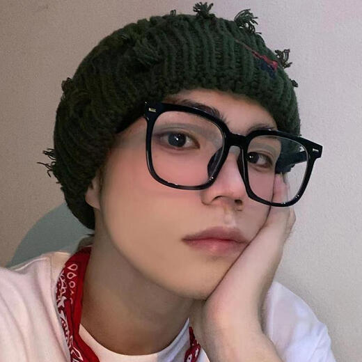 酷视明（KUSHIMING） 复古黑框超大眼镜男日系方形大胖圆脸显瘦素颜女近视可配度数 亮黑色 防蓝光护目镜无度数【镜盒镜布】