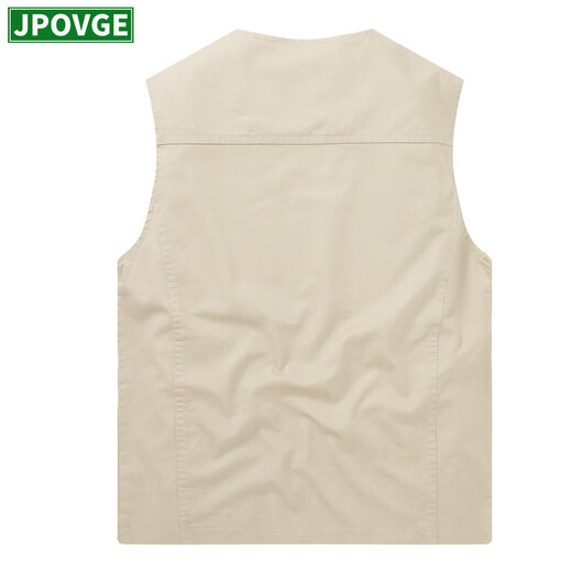JPOVGE纯棉加绒马甲男秋冬季宽松加大码V领马夹男中老年纽扣保暖背心男 浅卡其-薄款 2XL -185/100A 推荐155-170斤
