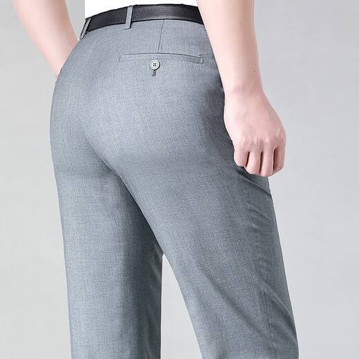 Pantalones de alta gama Charides Summer del verano delgado de la piel delgado cero de los hombres ropa de negocio formal de la piel y respirable Líder casual del trabajo del trabajo Men 983 gris claro [Versión suelta plisada] 32 2 pies 5