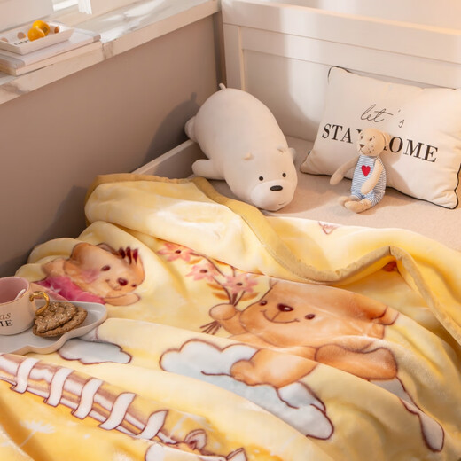 Antarctic Milk Velvet Children's Baby Blanket Winter Thickened Plus Velvet Kindergarten Nap Blanket Single Leg Cover Love Bear Double-layer Thickened Soft Skin-Friendly Children's Blanket-110*140cm