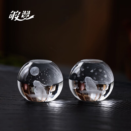 Admirable crystal glass moon rabbit tea pet cover ornaments rabbit zodiac animal year gift birthday souvenir for best friends and colleagues round moon-looking rabbit
