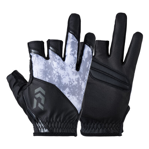 DAIWA spring and summer DG-2023/2123 Fingerless quick-drying fishing gloves, half-finger cooling gloves, split-finger gloves, 3 fingers exposed-Deep Sea Black Pattern M