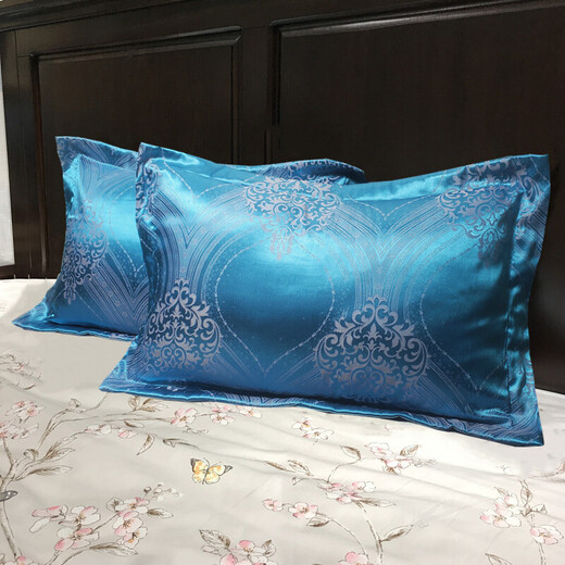 Cotton satin jacquard pillowcase European style pillowcase single latex pillowcase wedding pair high count high density Budapest (jade powder) 1 pair 48cmX74cm