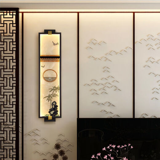 Yaotian's new enamel color new Chinese style wall lamp Chinese style bedroom living room TV background wall tea room Zen bedside wall lamp Xiangyun Feihe + three-color dimming