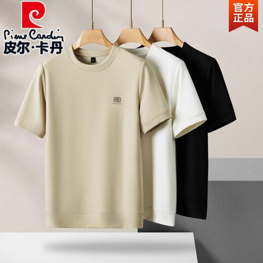 Pierre Cardin Deutsches Velvet Großgröße Herrendicke kurzärmelige T-Shirt im Herbst und Winterrundausschnitt Fett doppelseitig Samt Basishemd Jugend Top T XB702 Weiß L.