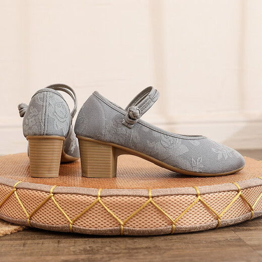 Женская обувь Yonghechun Fashion Женская обувь древнее стиль Hanfu Shoes Old Beijing Clate Thote туфли с толстой каблукой чай Art Art Cheongsam Женская одиночная обувь этническая вышитая обувь 826 Fuguihua Grey 35 (стандартное число)