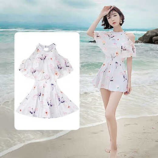 XMXT swimsuit ladies 2023 new one-piece dress style fashion conservative Korean style slimming and hiding sexy hot spring swimsuit 13603 blue 2XL (recommended 128-150Jin [Jin equals 0.5 kg])