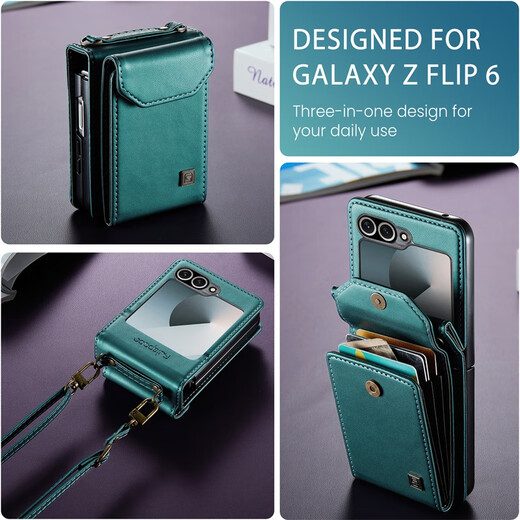 适用三星galaxyZflip6手机壳折叠屏flip5斜挎绳全防摔手机保护壳套 【黑色/手腕带/斜挎绳/】带卡包/零钱包 三星Galaxy Z Flip5