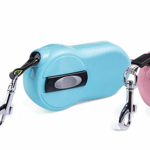Mowandele dog mini leash automatic retractable dog walking artifact dog chain small dog leash leash youth blue leash plus luminous collar (0-10Jin [Jin equals 0.5 kg] dog)
