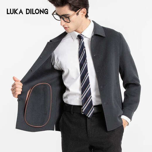 Luca Dilon 100% Sheep Autumn and Winter Wool Jacket Double-sided Nylon Warm Casual Versatile Jacket Dark Blue L 50