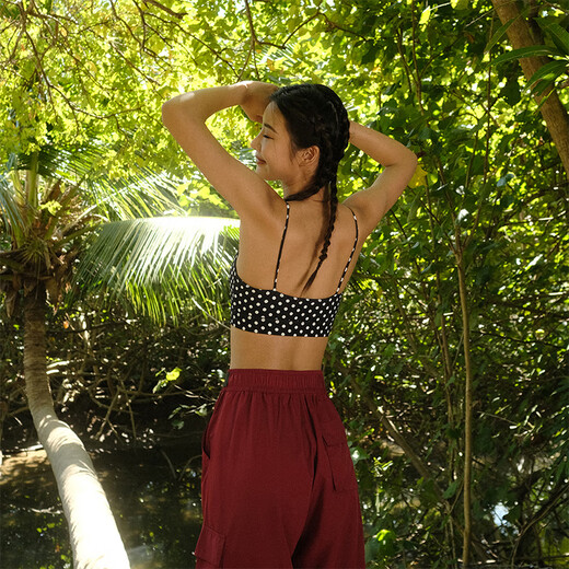 La Nikar black and white polka dot sports bra women's yoga Pilates fitness small camisole style fitness bra-B0340 black and white polka dot XS