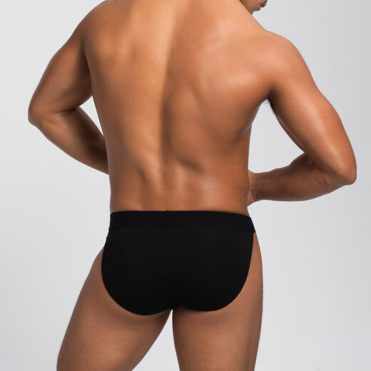 Asianbum men's mid-waist cotton underwear simple breathable solid color sexy high-cut hip-covering triangle T-pants black XL