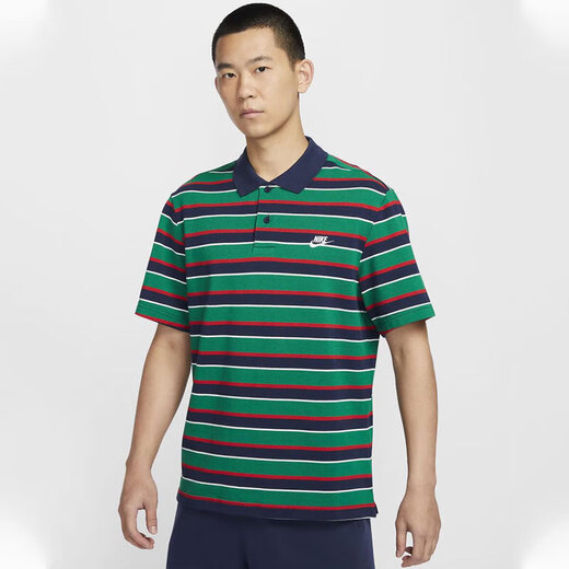 
Nike striped short-sleeved T-shirt in summer new sportswear loose casual breathable lapel POLO shirt top FN3897-410 blue and green stripes L