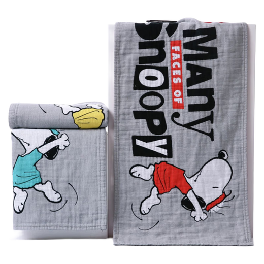 金号纯棉纱布毛巾2条成人洗脸面巾双层无捻绣花柔软吸水卡通SNOOPY SN1049蓝+黄（纱布款） 2条