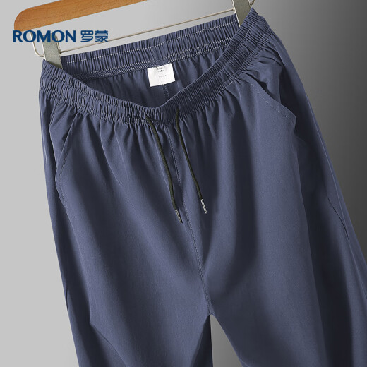 罗蒙（ROMON）休闲裤男士夏季宽松运动直筒裤冰丝感弹力九分裤子男装718深灰L